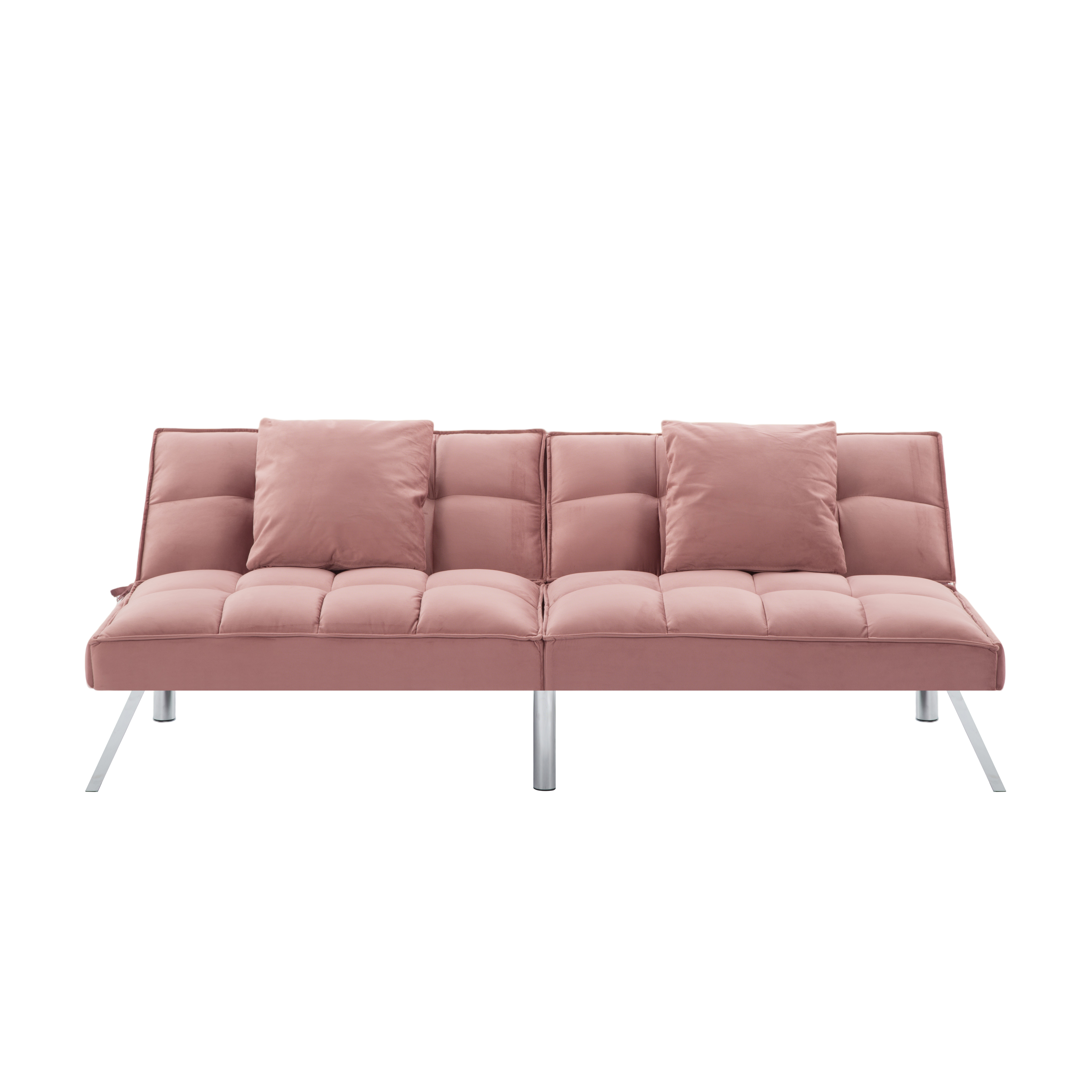 Gewnee Modern Velvet Futon Sofa Bed,67.7" Convertible Sleeper Sofa Bed with Throw Pillows，5 Adjustable Backrest Angles,Loveseat for Small Place,Rose Red