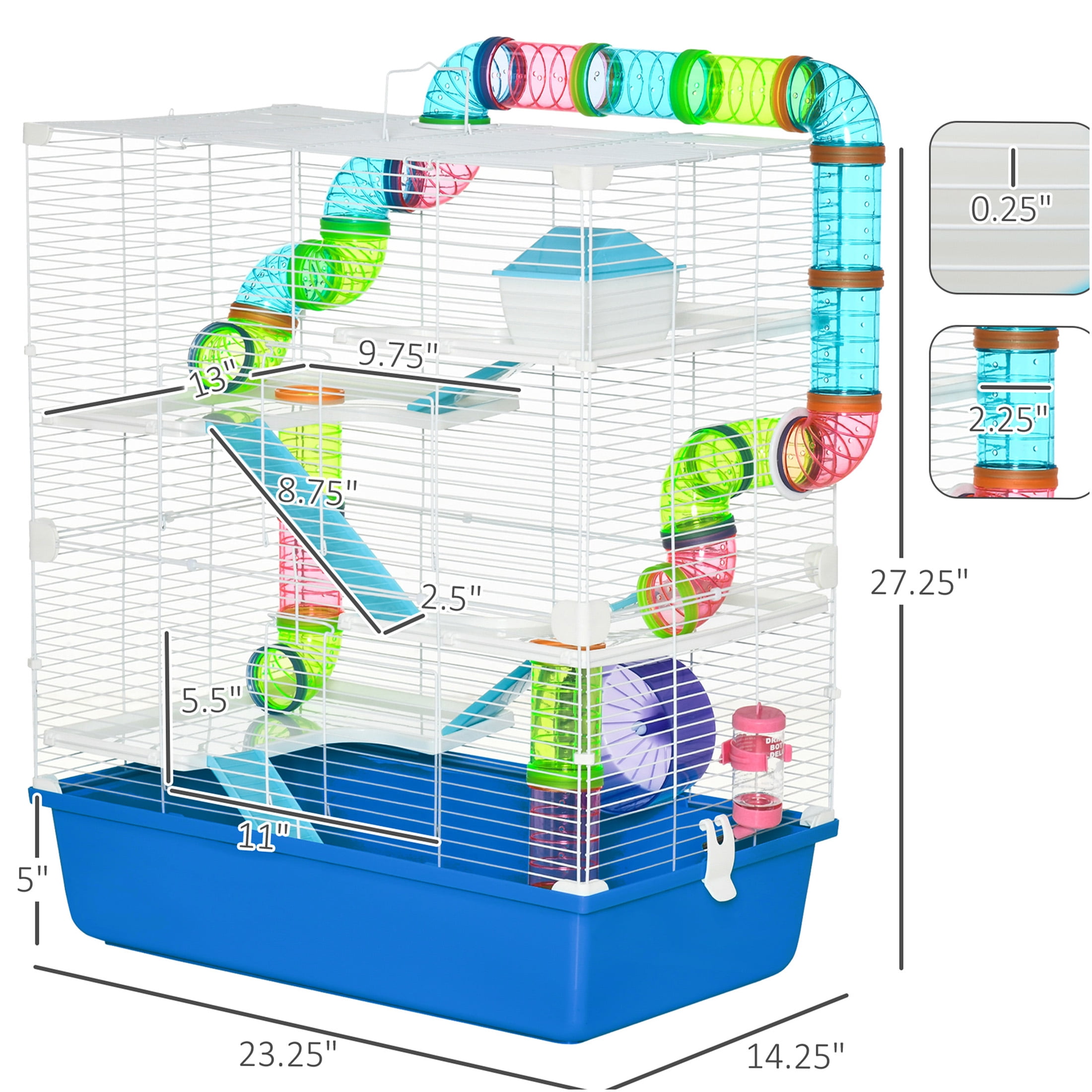 JERFIT 5-Tier Large Hamster Cage with Tubes, Exercise Wheel, Water Bottle & Food Dish, Multi-Level Habitat with Carry Handles, Ventilated Steel Frame, Blue Rat House