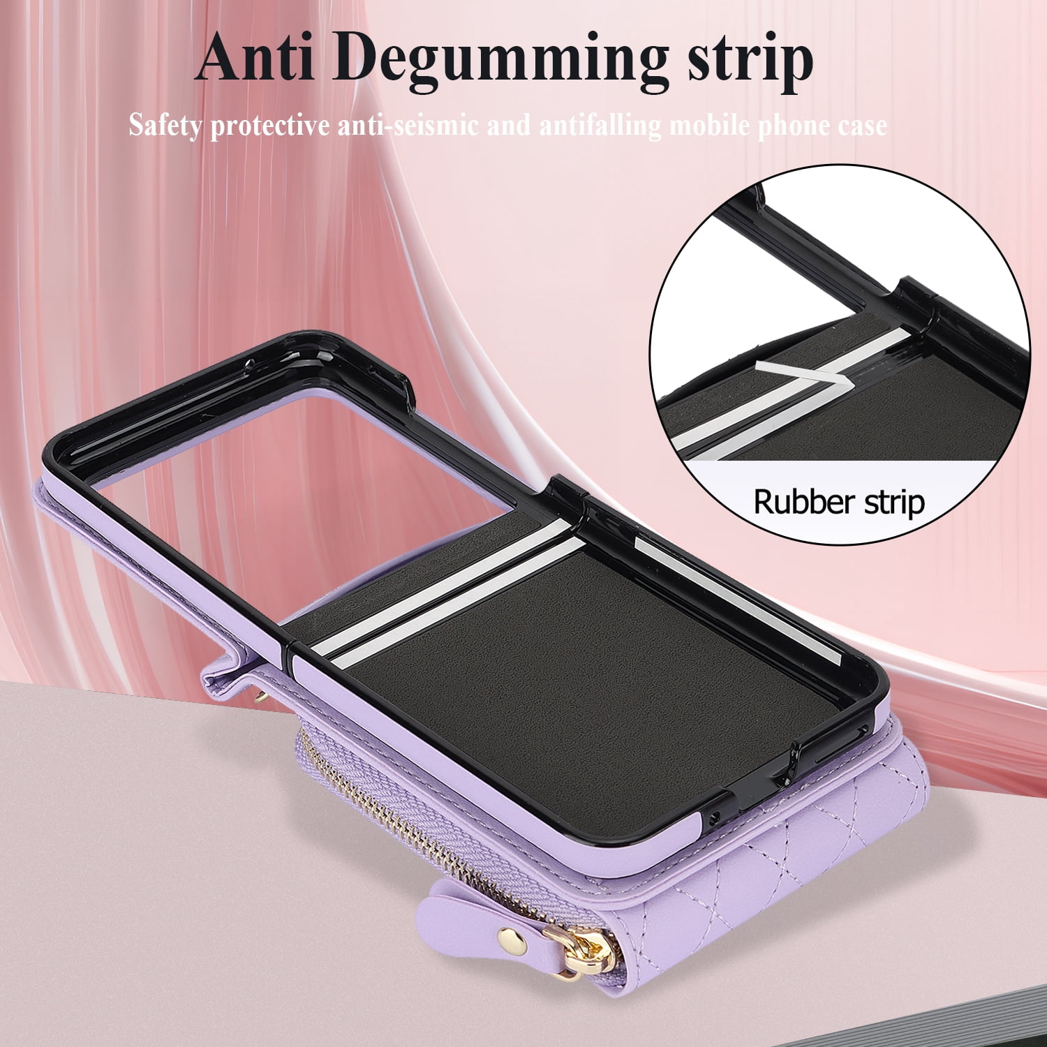 Allytechgroup for Motorola Razr 2025/2024 Wallet Case with Hand Wrist Shoulder Strap, PU Leather Cards Slots Zipper Pocket Shockproof Protective Phone Case Cover for Motorola Razr 50/60, Purple