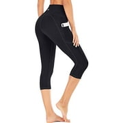 IUGA High Waisted Yoga Pants for Women with Pockets Capri Leggings for Women Workout Leggings for Women Yoga Capris (Black, S)
