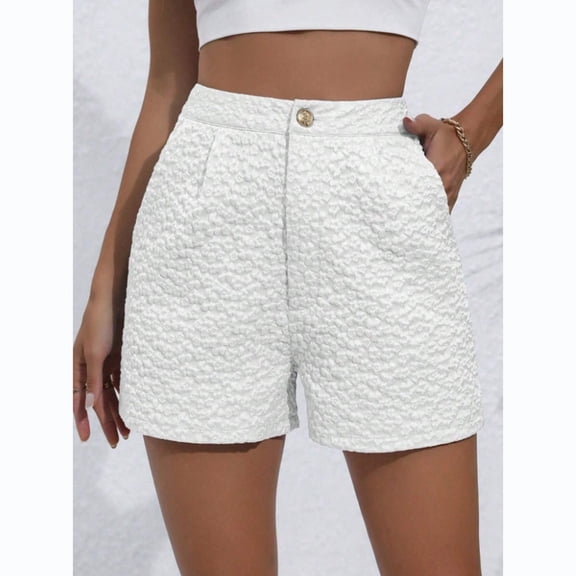Women's Floral Jacquard Shorts Summer High Waisted Wide Leg Trouser Casual Pants with Pockets