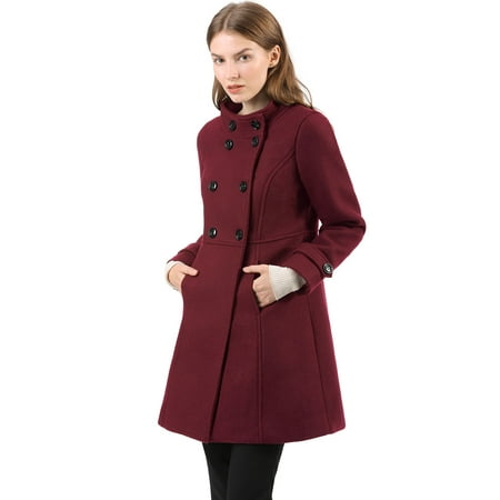 Women's Stand Collar Double Breasted A-Line Winter Outwear Coat ...
