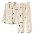 thumbnail image 2 of vigerkar Women Pajamas Set Cotton Long Sleeve Button Down Top Pants Warm Breathable Sleepwear (Red, M), 2 of 4