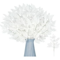 20 PCS Glitter Artificial Pine Needles-10.6 Inch Fake Foliage Pine Stems Picks for DIY Garland Wreath Christmas Embellishing and Home Garden Decoration (White)