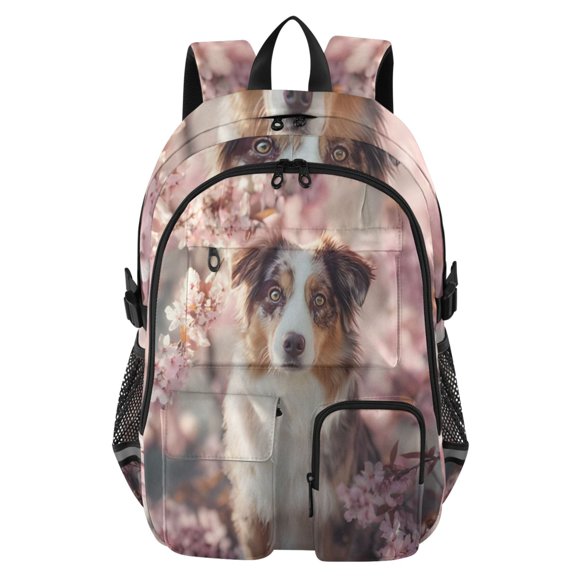 DIXRUYEE Airy Blossom Collie Backpack for School 14”Laptop Compatible with Reflective Safety Strips