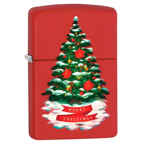 Zippo Lighter: Christmas Tree, Merry Christmas - Red Matte 80759