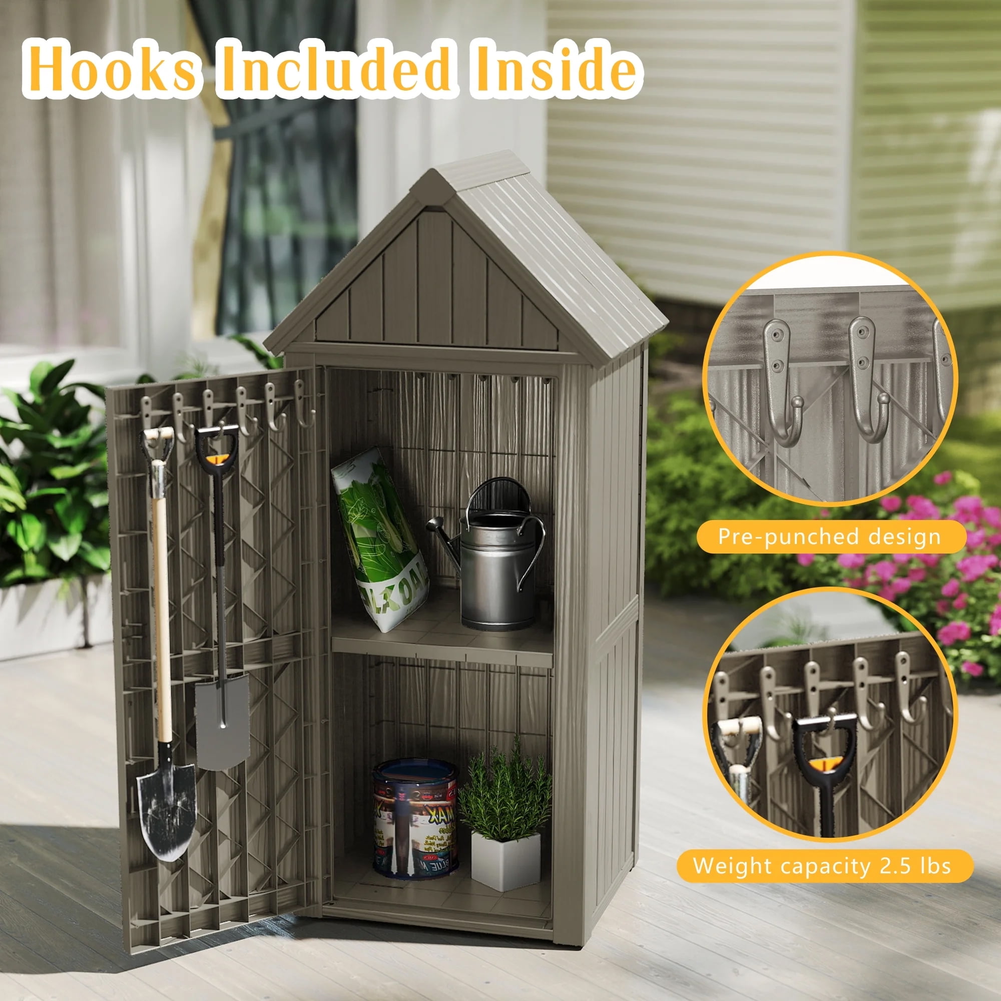 EasyUp Outdoor Storage Shed, Waterproof Resin Garden Tool Shed, Heavy-Duty Weather-Resistant Cabinet for Patio, Backyard, or Garage