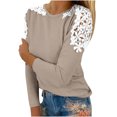 thumbnail image 2 of Women's Floral Lace Crochet Tops Long Sleeve Shirts Fitted Tunic Trendy Blouses Dressy Causal Fall Clothing Khaki L, 2 of 5