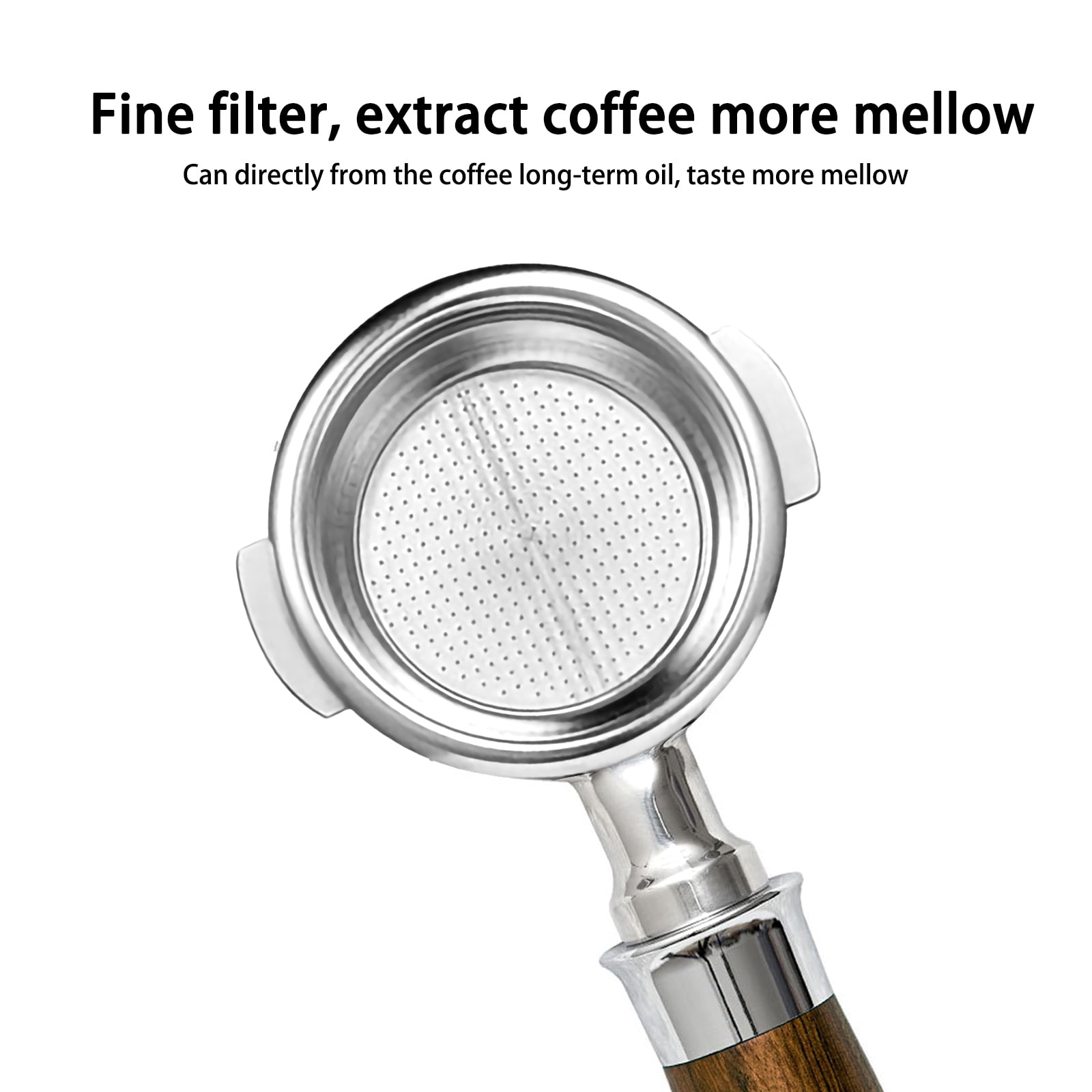 51mm Bottomless Portafilter for Delonghi ECP3420, EC155, BCO430, EC260 | 2 Ears Stainless Steel with Walnut Handle & Double Shot Basket(51MM forDelonghi ECP3420/EC155 | 2 Ears)