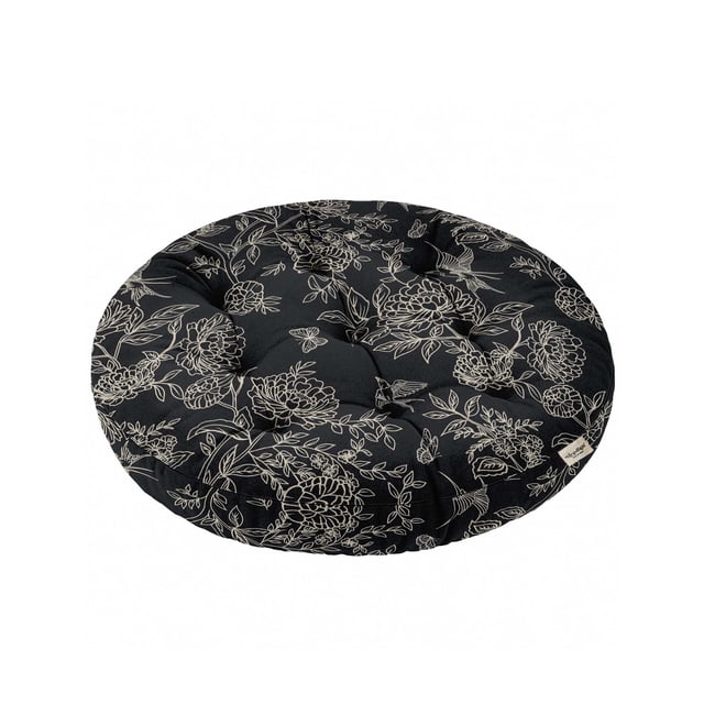Vargottam Coussin de Sol - Pouf Rond en Coton de 22 Pouces avec Mousse à Mémoire de Forme, Coussin de Sol Capitonné pour Méditation et Décoration Intérieure - Croquis Jardin Noir