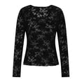 thumbnail image 7 of LWavelet Crew Neck Lace Blouse Womens Plus Size Long Sleeve Fitted Soft Stretch Daily Casual Top Black XL, 7 of 7
