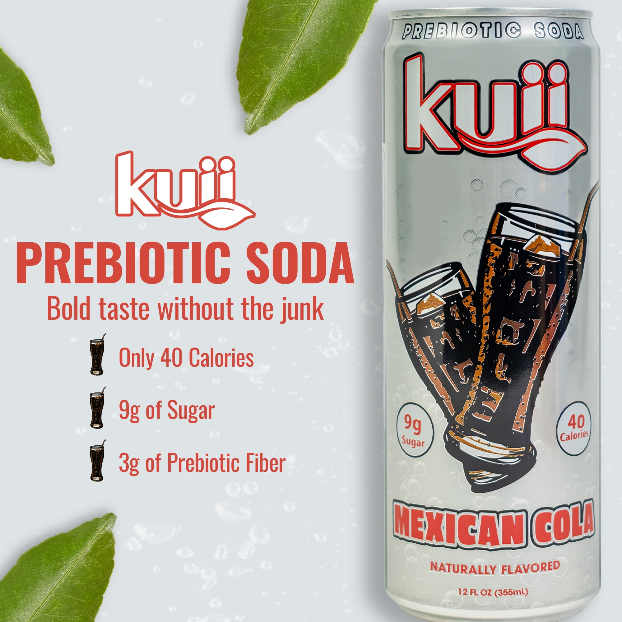 Kuii Prebiotic Soda, 12 fl oz, Single Aluminum Can, Mexican Cola