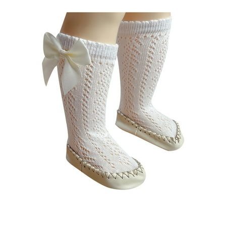 

Bmnmsl Kid Cotton Socks Anti-Slip Bowknot Hollow Out Stocking Long Tube Socks