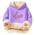 thumbnail image 2 of YMNXA Big Girls Boys Hoodies Long Sleeve Letter Print Plush Warm Thickened Comfortable Sweatshirt For Daily Wear Purple 3-4 Years, 2 of 5