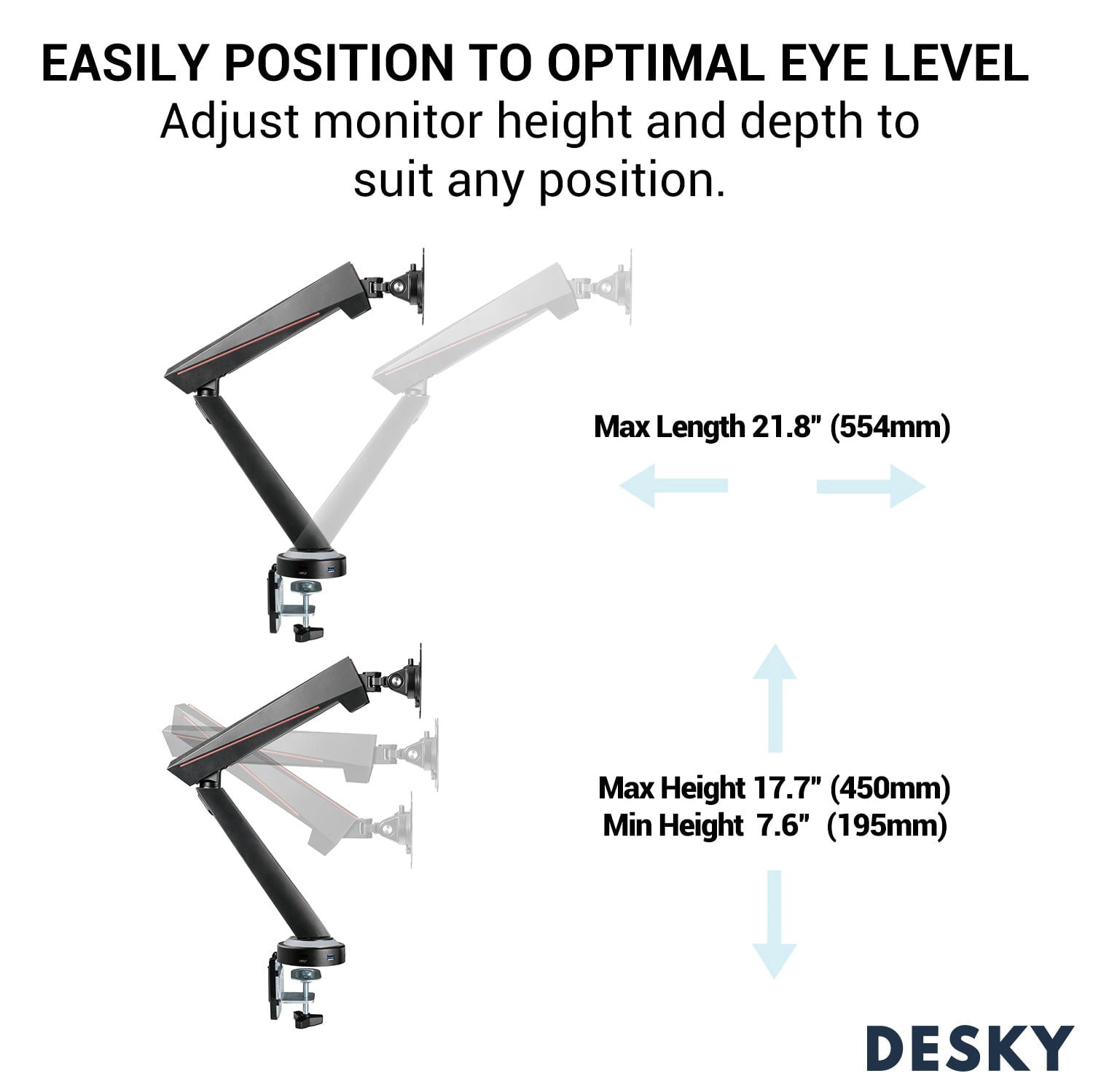 Desky Dual LED Gaming Monitor Arm