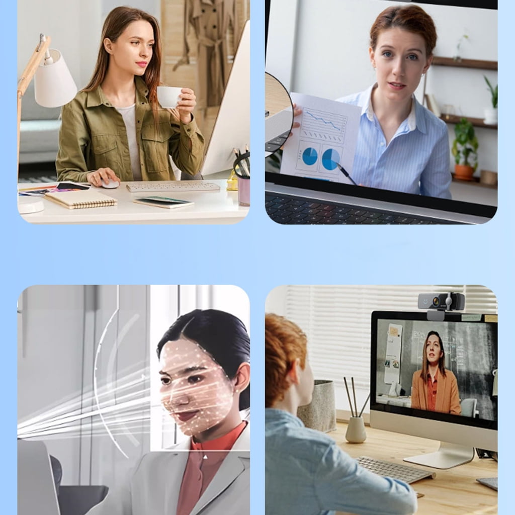 MOMOJIA Auto Focuses Webcam 1080P Computer Camera With 120° Wide View Facials Recognition 360 Rotations Noise Reductions Mics