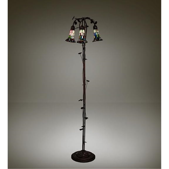 58" High Stained Glass Pond Lily 3 Light Floor Lamp