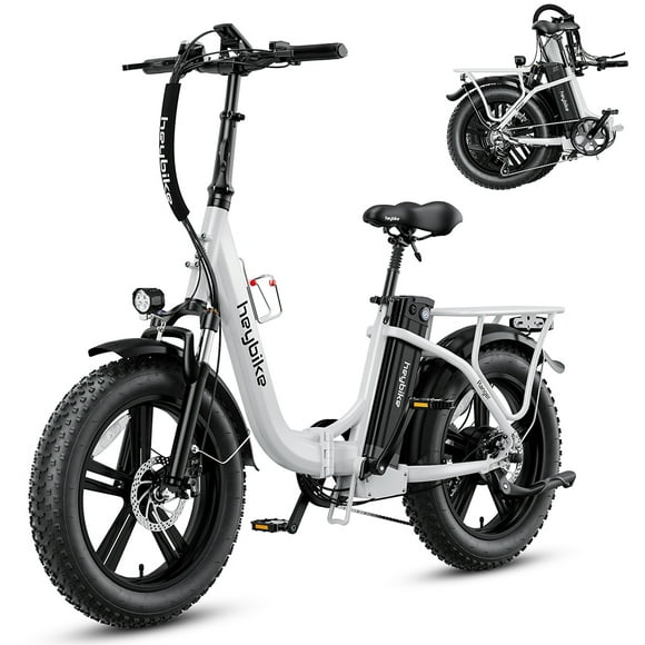 Heybike Ranger Vélo Électrique pour Adultes, 500W Ebike Pliable avec Batterie Amovible 48V 15Ah, 20" x 4.0 Gros Pneu Vélo Électrique Étape-Thru Pliant Ebikes avec Double Amortisseur