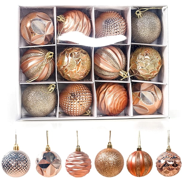 Paquete de 12 piezas Colgantes para árboles de Navidad Suministros navideños Regalos Bolas de decoración 6 cm 12 adornos navideños de PVC en caja (color