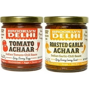 Brooklyn Delhi Indian Chili Sauce Bundle - 9 Ounces of Each - Tomato Achaar and Roasted Garlic Achaar - Eat on Sandwiches, Rice and Curry, Roasted Vegis, Stir-Fry - Vegan - No Artificial Additives