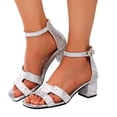 thumbnail image 4 of hoksml Women's Glitter Block Heel Sandals Peep Toe Ankle Strap Summer Party Dressy Shoes for Ladies, 4 of 9