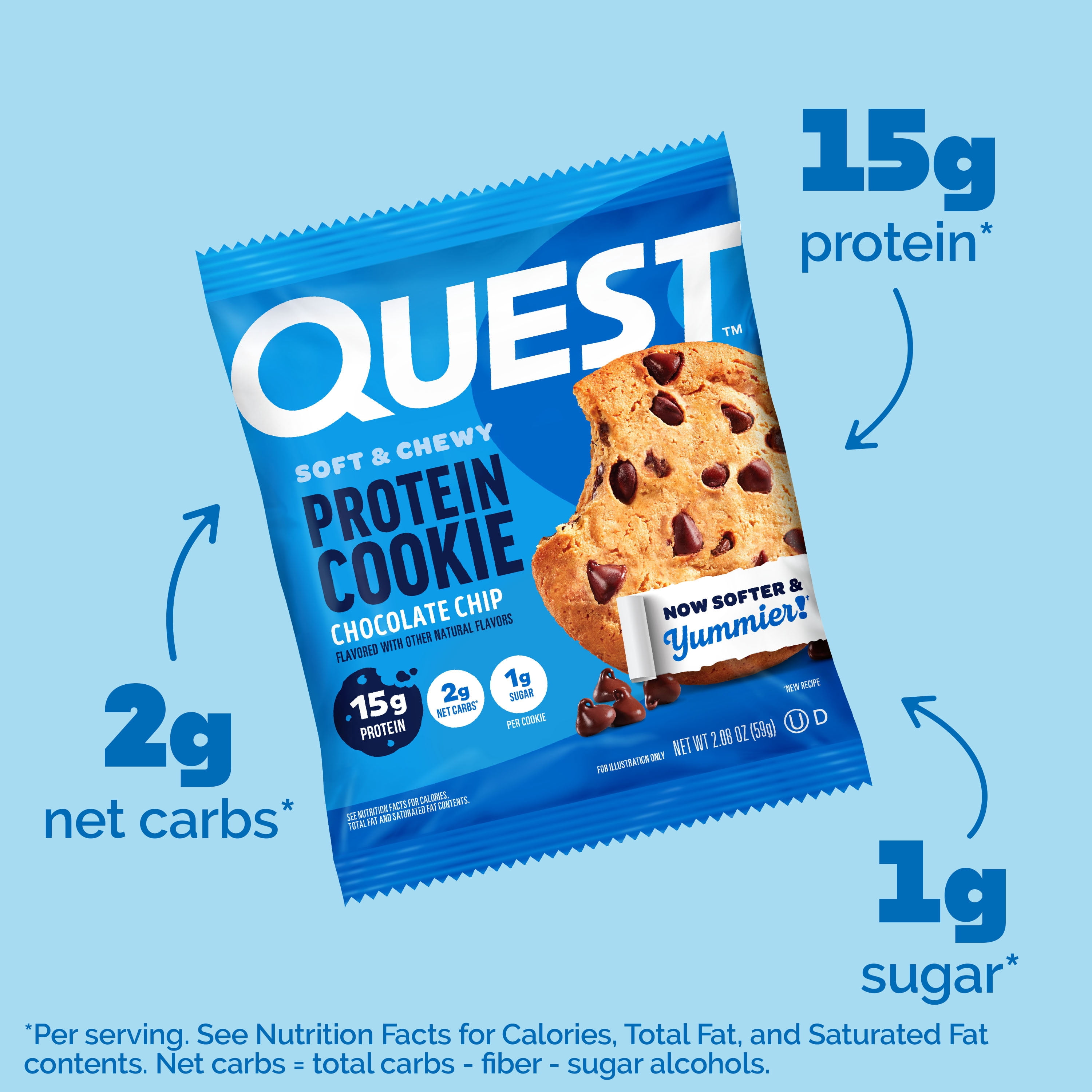 Quest Soft and Chewy Protein Cookie, Chocolate Chip Flavor, Ready to Eat, 15g Protein, 8 Count