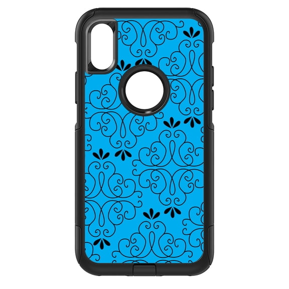 DistinctInk Custom SKIN / DECAL compatible with OtterBox Commuter for iPhone X / XS (5.8" Screen) - Blue Black Floral Pattern