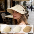 thumbnail image 1 of Sombrero de paja para mujer con visera de sol para verano – sombrero de playa de ala ancha, visera de golf plegable enrollable con protección UV, tapa abierta ajustable, 1 of 6