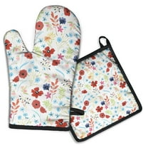 Pioneer Flower Floral Print Pattern Kitchen Oven Mitt and Pot Holder Sets 2 Pcs for Baking, Cooking and Grilling, Heat Resistant Up To 392 °F