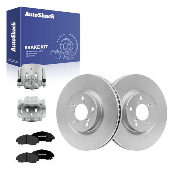 AutoShack Front Vented Coated Brake Rotors   Premium Ceramic Pads   Calipers 8-PC Brake Kit Replacement for 2009-2015 Honda Pilot ArmorStop 12.98" (329.8 mm)