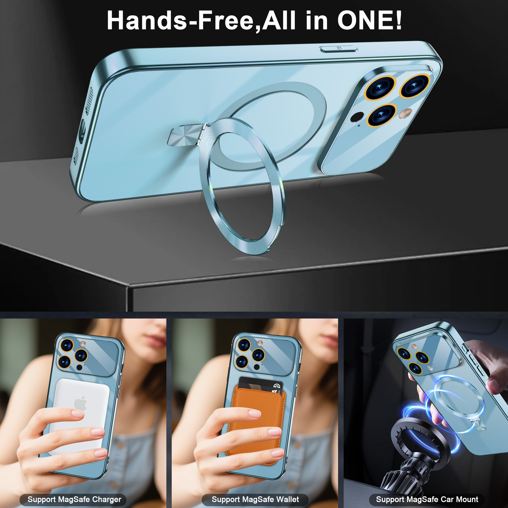 JETeacka Magnetic Case for iPhone 13 Pro Max with Stand MagSafe Compatible Camera Protection Military Drop Protection Not Yellowing Slim, Sierra Blue