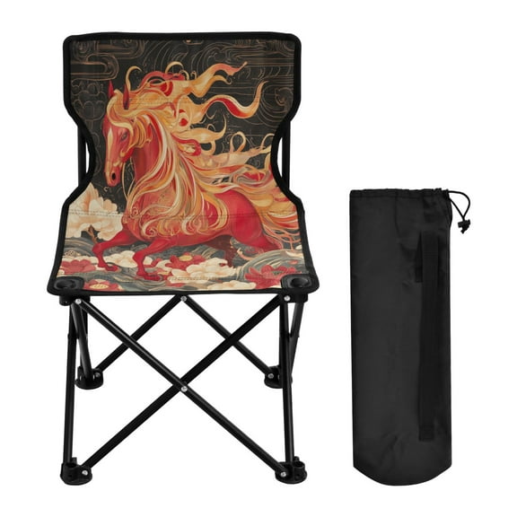 BZSMCE Camping Chairs Modern Fiery Horse Amidst Flowers Pattern Folding chair