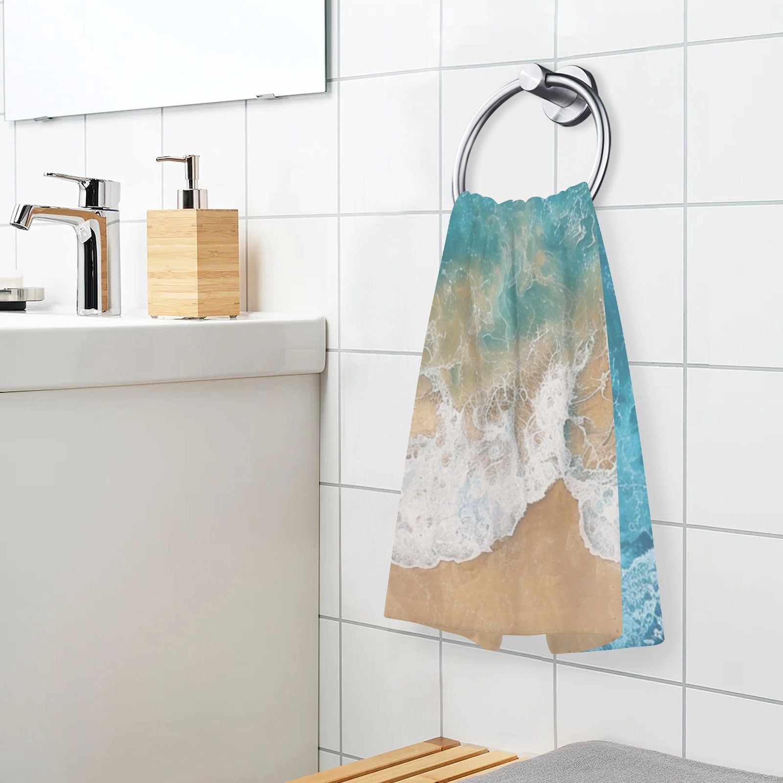 Beach Ocean Hand Towels Cotton Bath Towels Large Face Towels Absorbent for Bathroom 2 Packs