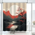 thumbnail image 3 of Japanese Shower Curtain Asian Shower Curtain Japanese Cherry Blossom Plum Mountain Chinese Oriental Sun Misty Mountains Scenery Ink Art Bathroom Decor Set with 12 Hooks 72x72 Inches (B), 3 of 6