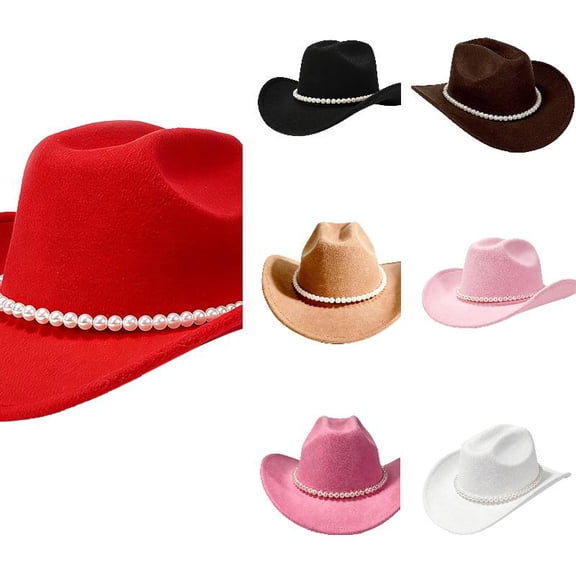 AJGRHE Big Wide Brim Fedora Hat for Women - Nashville Outfits Western Hats Women's Felt Panama Rancher Hat Red One Size