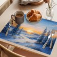 thumbnail image 3 of Winter Landscapes Placemats Set of 6 Snowfall Nature Forest Sunset Place Mats Indoor Wipeable Table Mats Washable Cloth Dining Table Placemats for Kitchen Holiday Party Home Decor 13x19 Inch, 3 of 9
