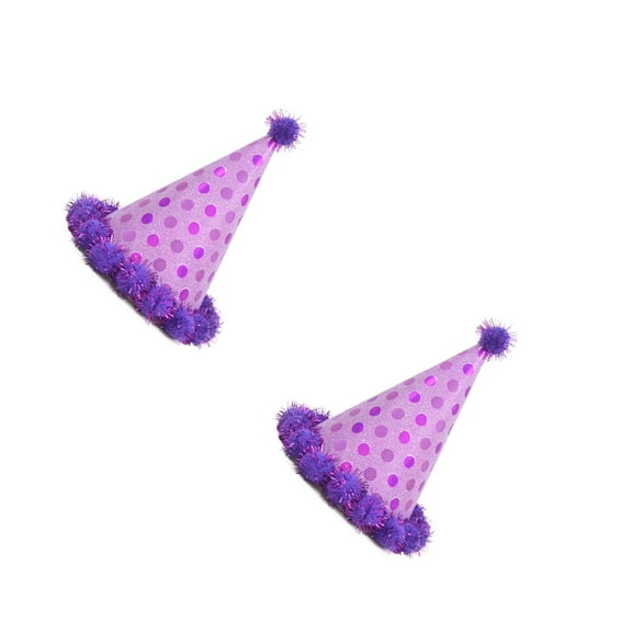 WORGEOUS 2pcs Birthday Paper Hat Shiny Plush Balls Party Supplies (Purple)