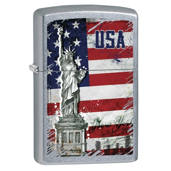 Zippo Lighter: Statue of Liberty and American Flag - Street Chrome 79227