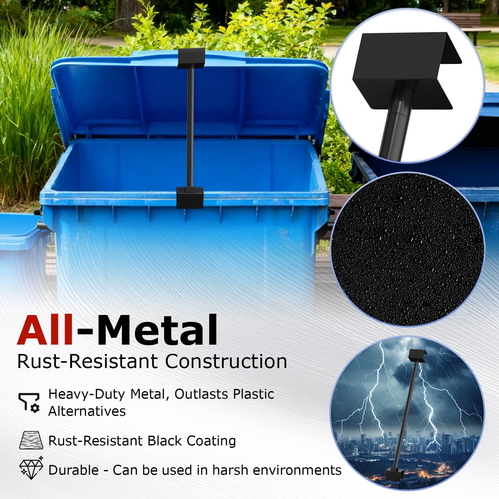 Adjustable Trash Can Lid Holder, All-Metal Rust-Resistant Garbage Bin Lid Support Bar