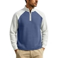 thumbnail image 4 of YOIAVAIOY Men's Quarter Zip Sweatshirts Waffle Knit Loose Fit Color Block Pullovers Stand Collar Sporty Casual Tops Blue XL, 4 of 5