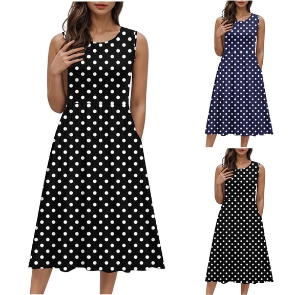 Antinious Women Camis Sleeveless Round Neck Stripe Solid Casual Long Dress