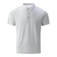 thumbnail image 2 of pstuiky camisetas para hombre, Blusa/camisa informal de cuello redondo y botones de color liso para hombre, de moda de verano ropa de hombre xxl, 2 of 8