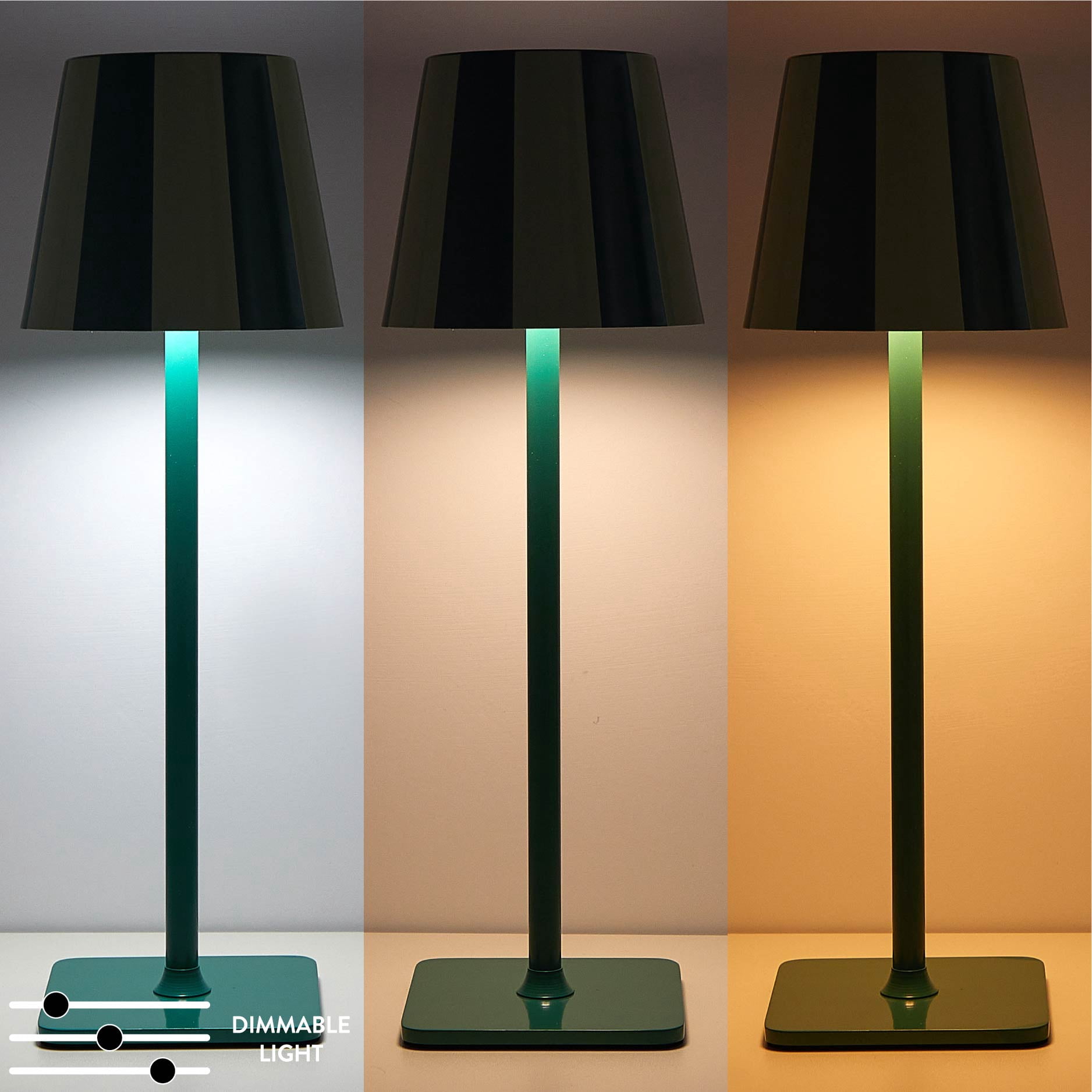 Mainstays 13 in Indoor/Outdoor Rechargeable Green Stripe Table Lamp, 2-Pack