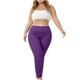 thumbnail image 6 of Fanxing Women's Plus Leggings High Waisted Tummy Control Yoga Pants Plus Size Comfy Workout Legging Solid Color Activewear Bottom Purple L, 6 of 8