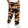 thumbnail image 3 of GrmtClth Halloween Sweatpants For Men Plus Size Allover Spooky Print Relaxed Cuffed Joggers Elastic Drawstring Side Pockets Breathable Daily Leisure Pants Orange 5XL, 3 of 5