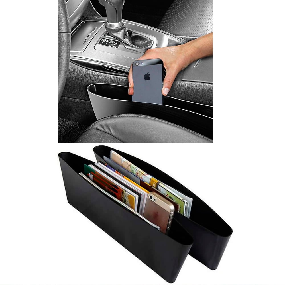 Car Seat Gap Filler Catch Caddy,2 Pack Console Side Pocket Organizer Front Seat Storage Box-Universal Fit,Multifunctional with Cup Holder,Cellphones,Wallets,Keys,Cards,Coin,Sunglasses Black Passenger Side & Driver Side Plastic 