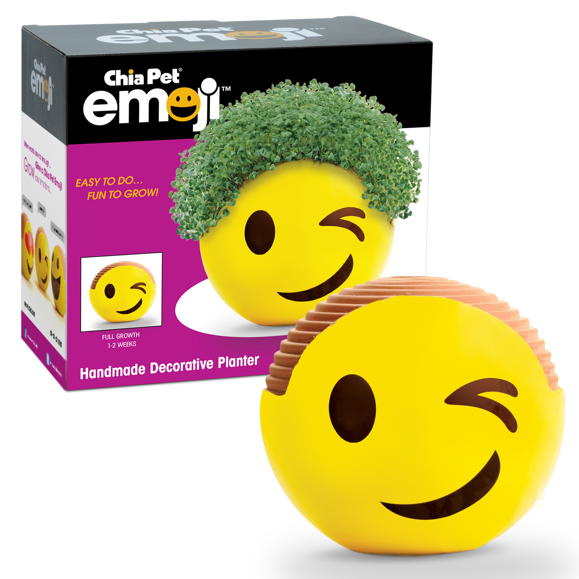 Chia Pet Winky Emoji - Decorative Pot Easy to Do Fun to Grow Chia Seeds - image 4 of 9