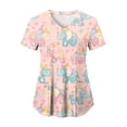 thumbnail image 4 of COMVALUE Scrub Tops Women Short Sleeve Plus Size V Neck Fun Printed Scrubs Top Medical Nursing Uniforms with Pockets (Pink, L), 4 of 9