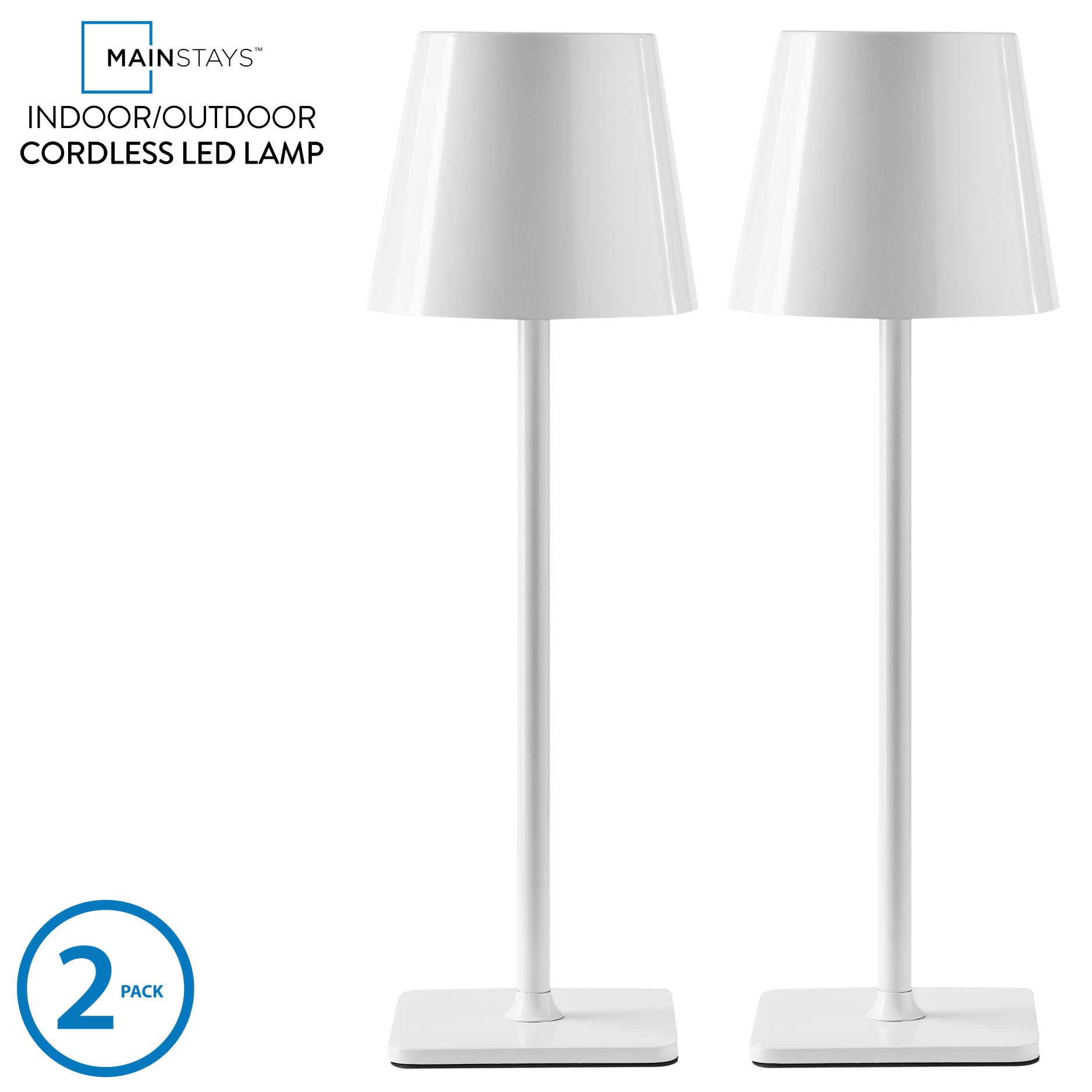 Mainstays 2 Pack Indoor/Outdoor Rechargeable 13" Table Lamp, White