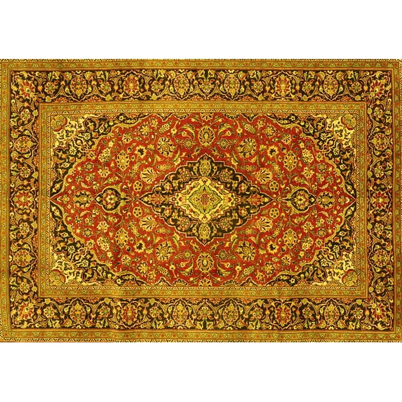 Ahgly Company Machine Washable Indoor Rectangle Persian Yellow Traditional Area Rugs, 5' x 8'